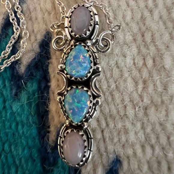 ❤️ Ethiopian Opal & Rose Quartz Necklace Southwestern Influence - Picture 3 of 10